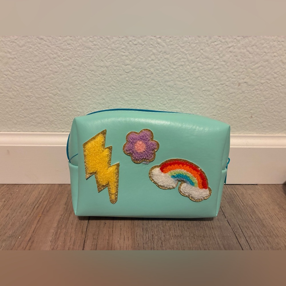 Kids Light Blue Accessory Pouch with Fun Patches